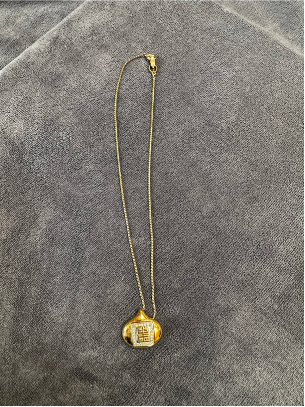 Givenchy Gold Tone Crystal Logo Pendant Necklace One Size